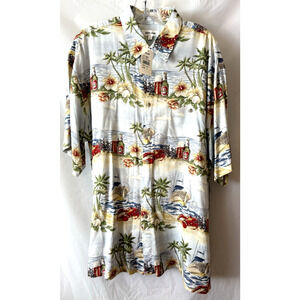 Pierre Cardin Hawaiian Print Botton-Down Men Shirts Size L Rayon Beach Vacation